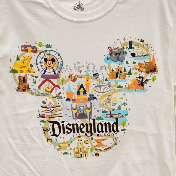 DISNEYLAND MICKEY MOUSE MAP PARK ICONS T-SHIRT - Picture 2 of 3